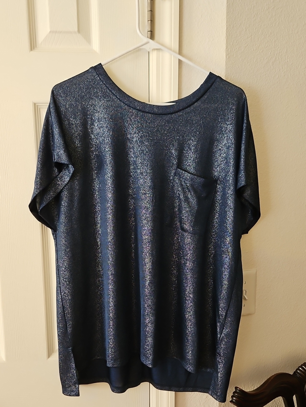 Metallic Navy Blue Short-Sleeve Pocket Tee